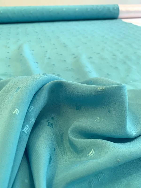 Geometric Pixelated Fish Silk Jacquard - Ocean Blue