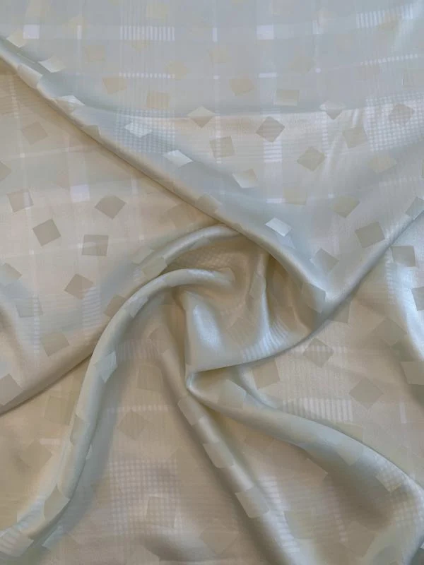 Floating Squares on Plaid Printed Silk Jacquard - Creamy Yellow