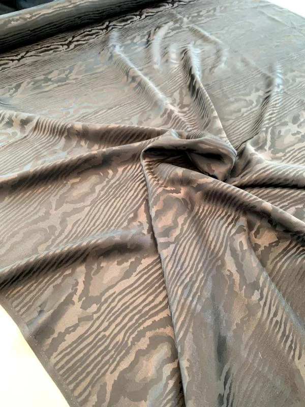 Wood Grain Silk Jacquard - Charcoal Grey
