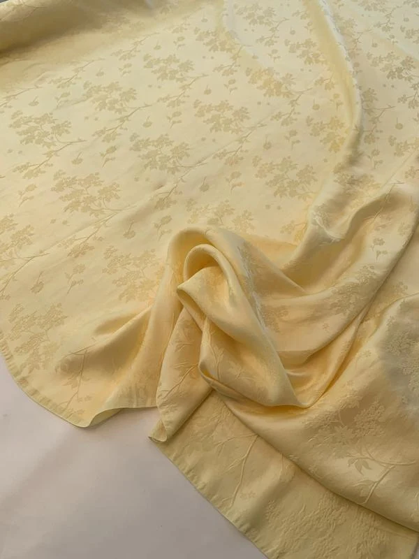 Floral Satin Rayon and Silk Jacquard - Butter Yellow