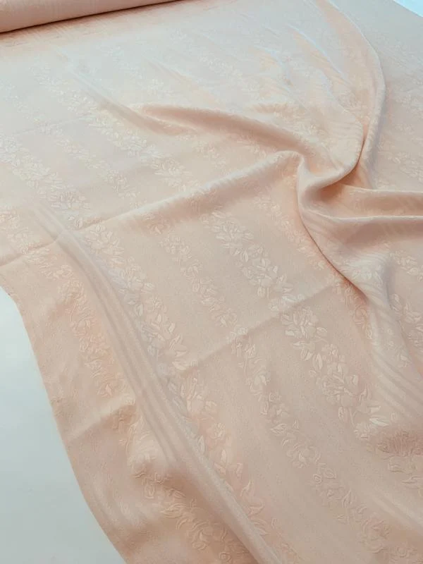 Floral Washed Cloqué with Sheer Stripes Silk Jacquard - Blush