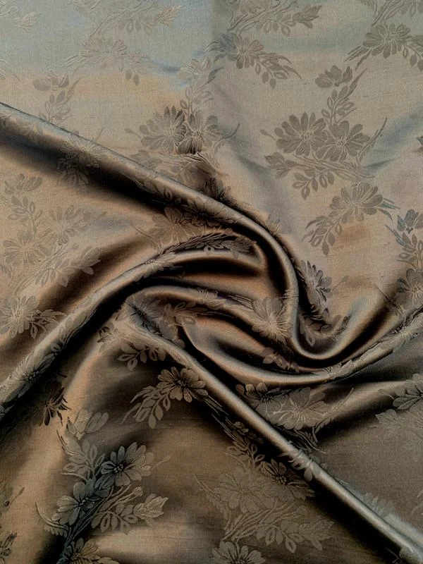 Floral Satin Shantung Silk Jacquard - Dark Chocolate Brown