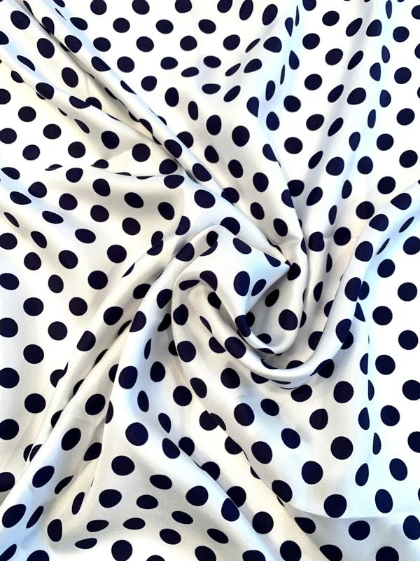 Classic Polka Dot Printed Fine Silk Twill - White / Navy