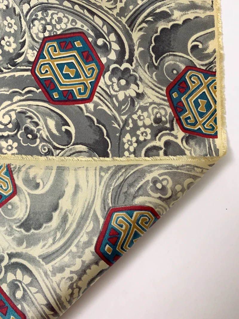 Italian Knightly Paisley Printed Fine Silk Twill - Grey / Cream / Maroon / Teal