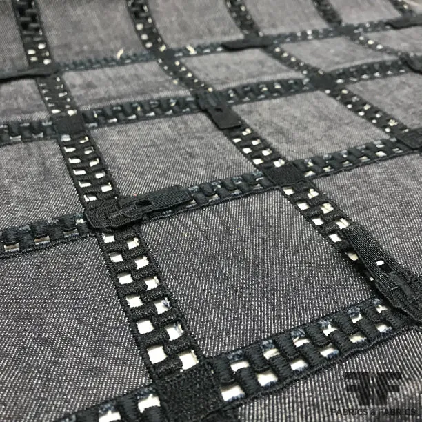 Italian Novelty Denim with Embroidered Zipper Pulls