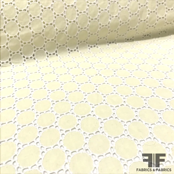 Geometric Embroidered Cotton Eyelet - Yellow/White