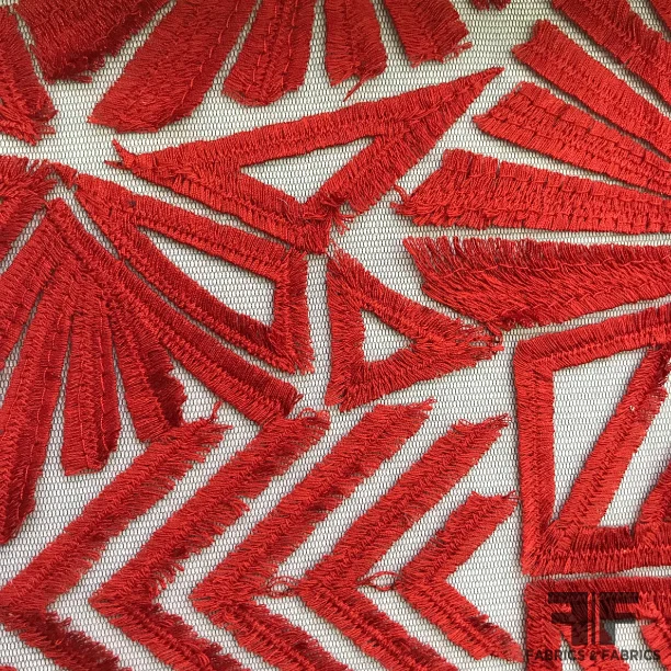 Geometric Embroidered Netting - Red