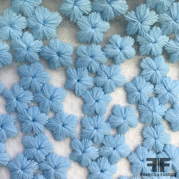 Floral Embroidered Mesh - Blue