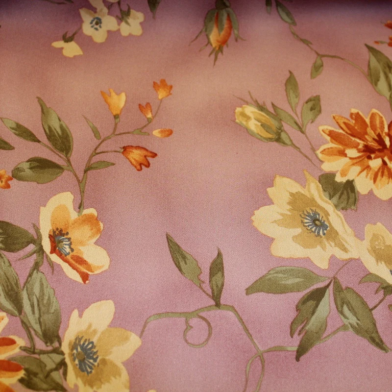 Floral Printed Silk Georgette - Pink/Yellow/Orange