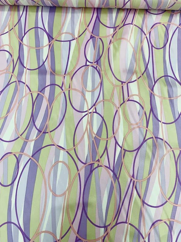 Rings and Waves Printed Fine Silk Twill - Lavender / Lilac / Pink / Taupe