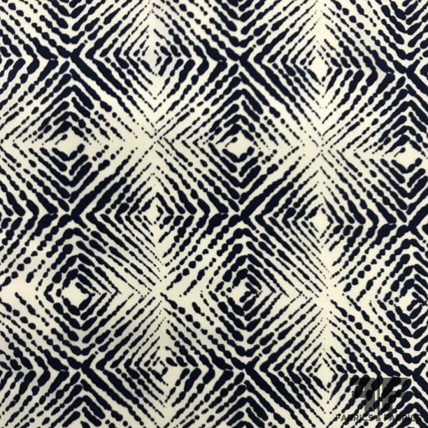 Geometric Printed Crepe De Chine - Navy/White