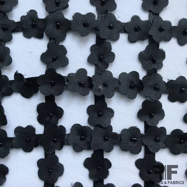Floral Window Pane Open Netting - Black