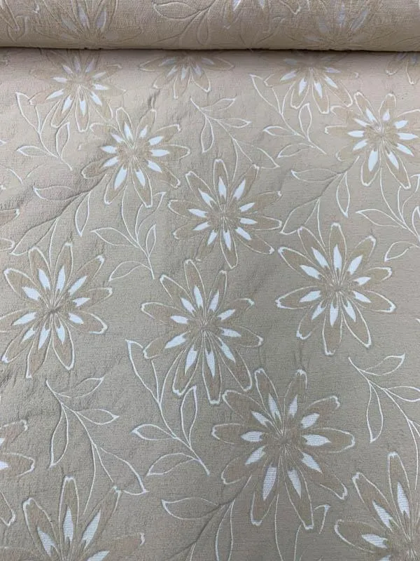 Woven Floral Burnout-Like Wool Suiting - Tan / Ivory