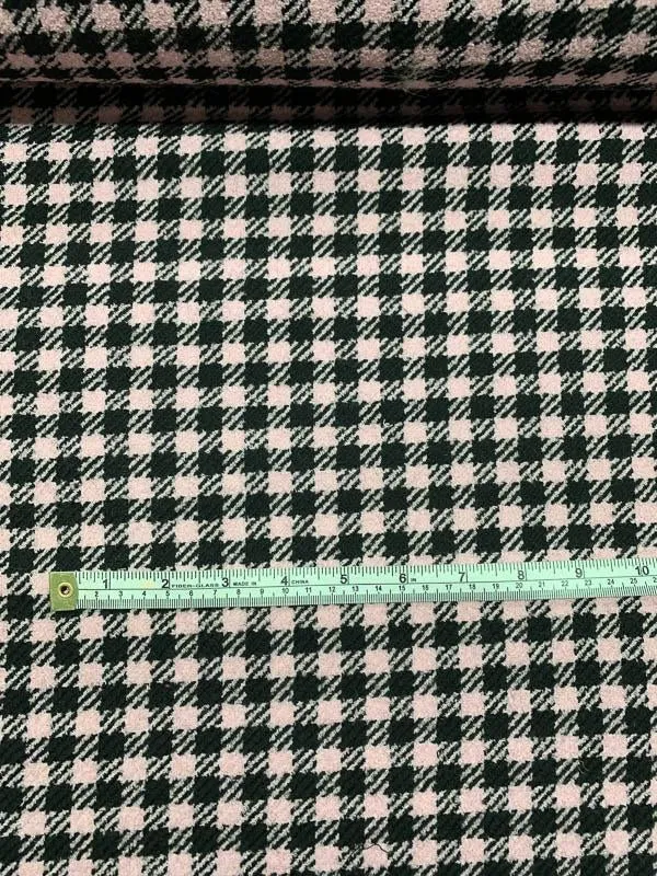 Italian Gingham Check Wool Tweed - Baby Pink / Black