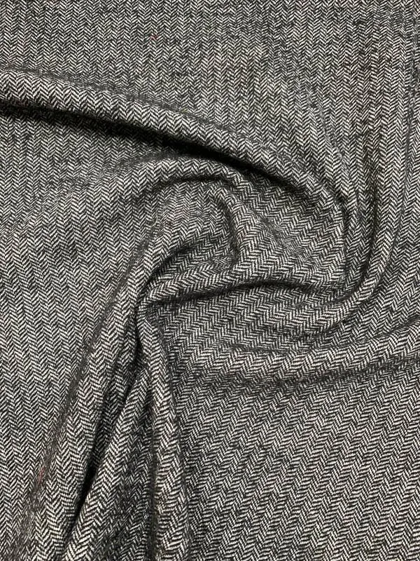 Italian Herringbone Stretch Wool Tweed - Black / White