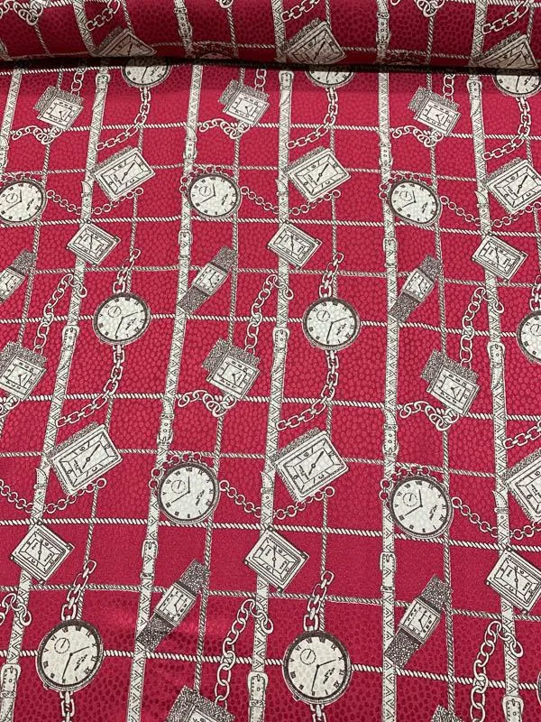 Pocket Watch and Chains Printed Silk Jacquard - Cranberry / Cream