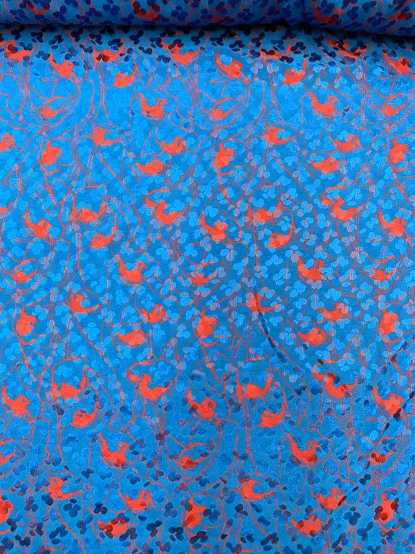 Italian Graphic Printed Silk Jacquard - Blue / Red
