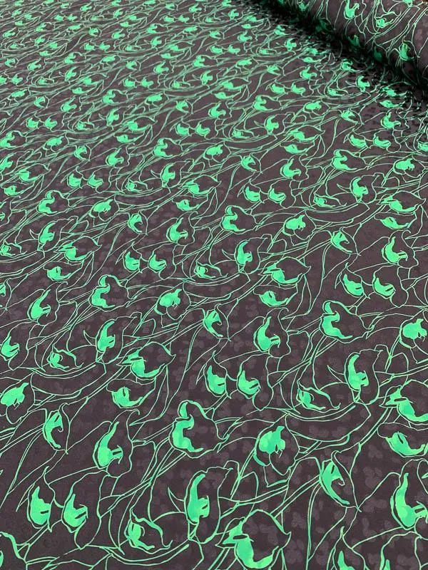Italian Graphic Printed Silk Jacquard - Green / Black
