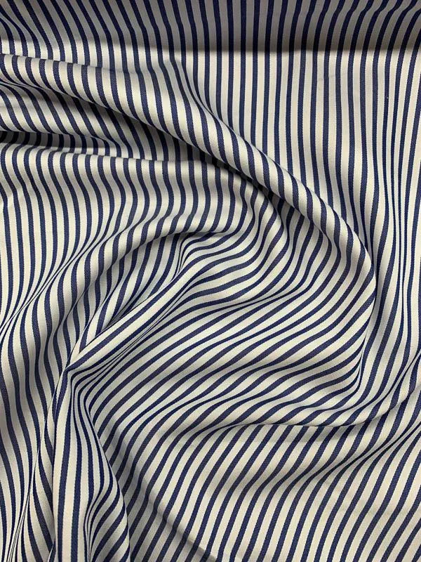 Italian Striped Cotton Shirting - Blue / White
