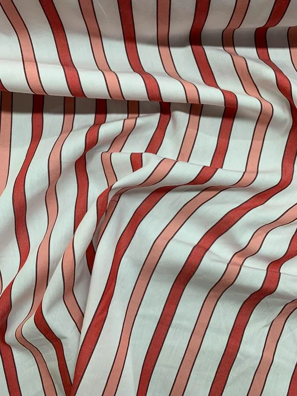 Striped Cotton Shirting - Red / Salmon / White