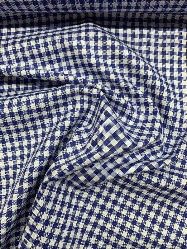 Gingham Check Cotton Shirting - Blue / White