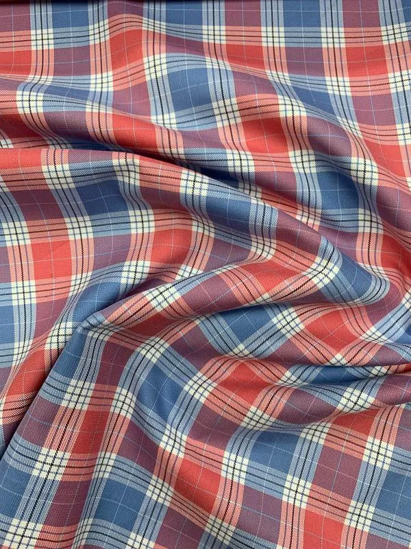 Plaid Cotton Shirting - Red / White / Blue