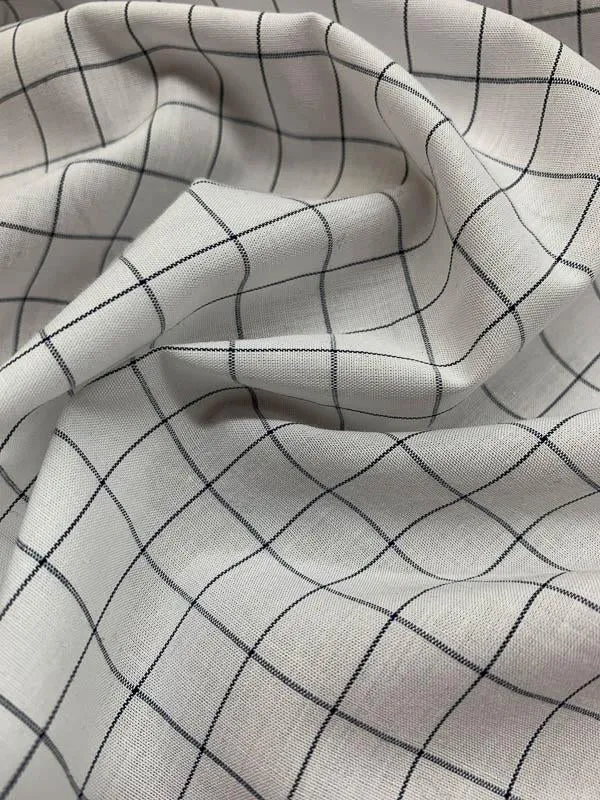 Windowpane Cotton Shirting - Navy / White