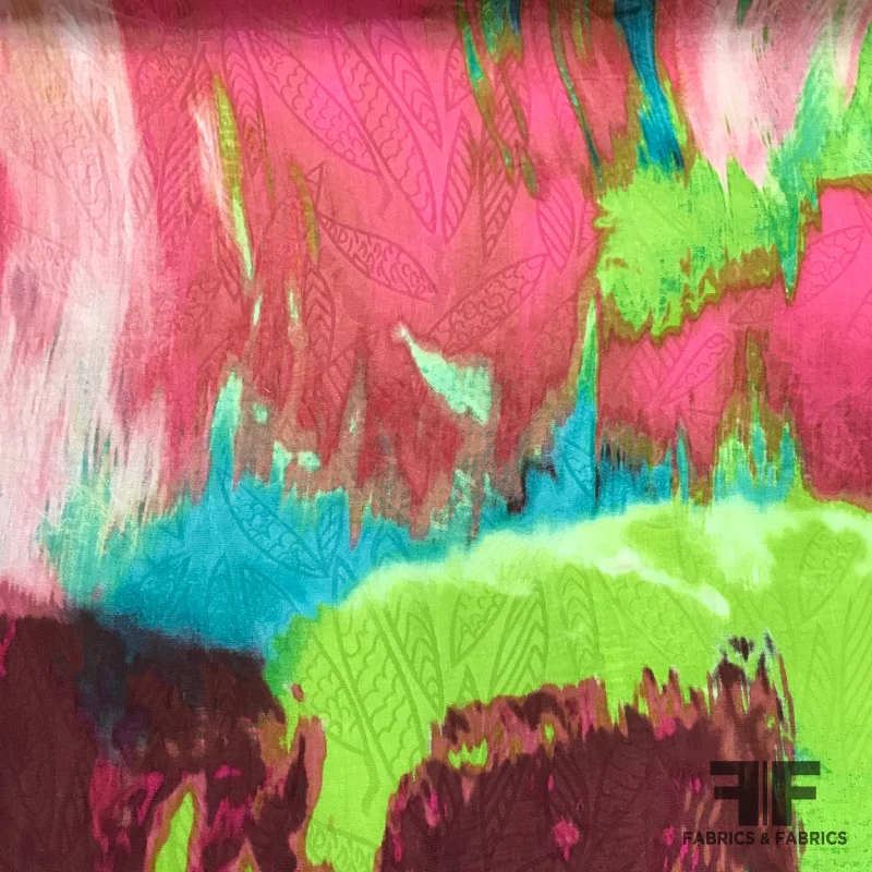 Abstract Silk Printed Jacquard - Pink/Blue/Green