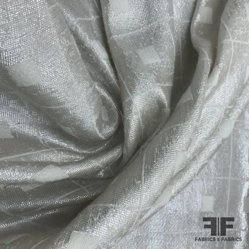 Metallic Windowpane Check Wool Blend Coating - Ivory / Silver