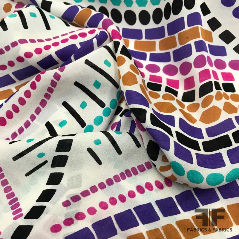 Geometric Border Printed Silk Georgette - Multicolor