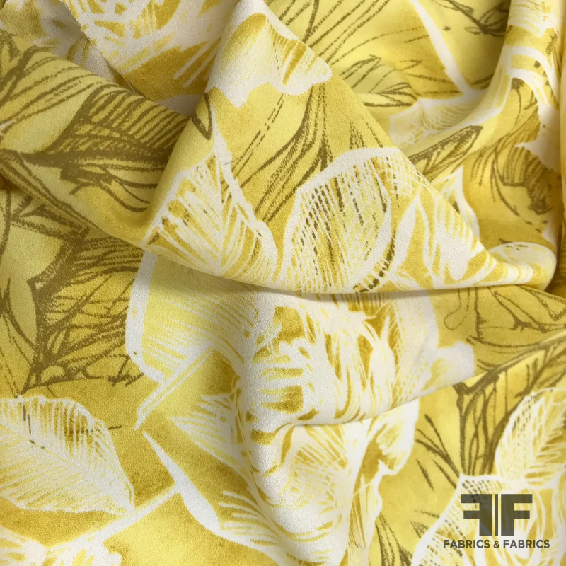Floral Printed Silk Crepe - Yellow/White