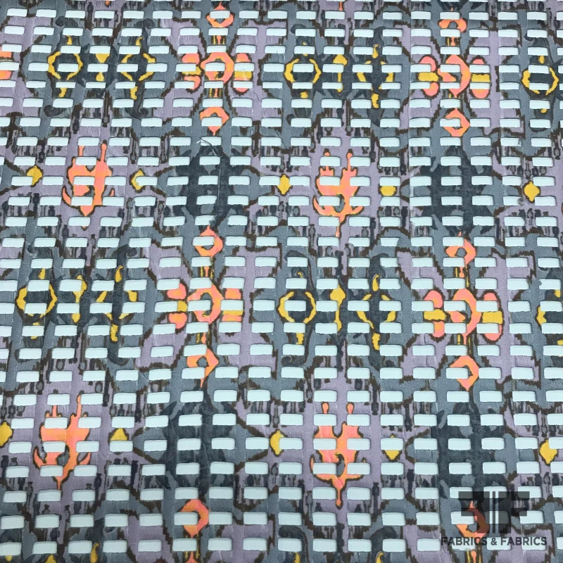 Perforated Abstract Printed Novelty - Orange/Grey