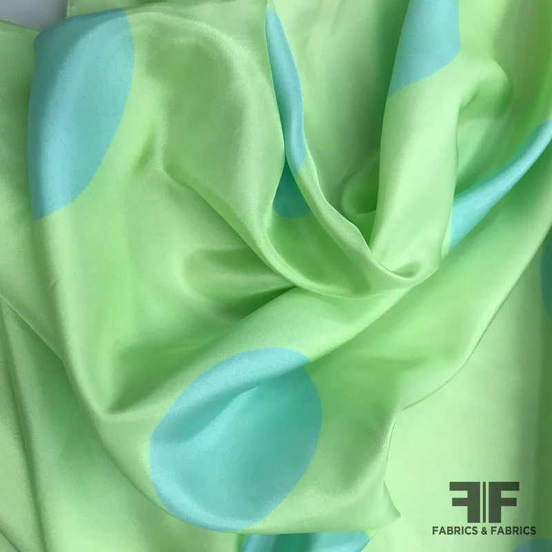 Italian Large Scale Polka Dot Silk Habotai - Green/Blue