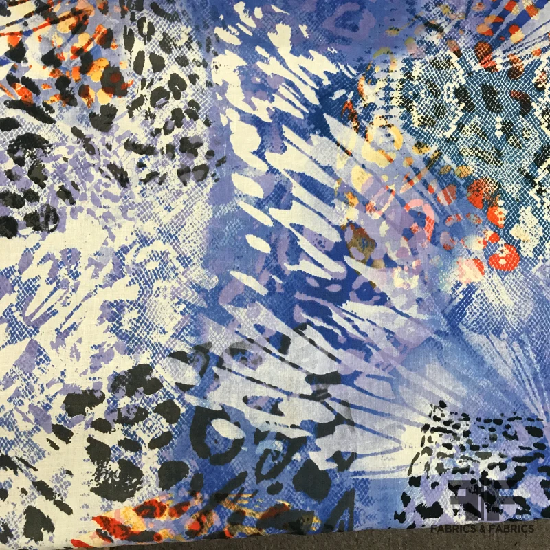 Abstract Animal Printed Cotton Voile - Blue/Multicolor