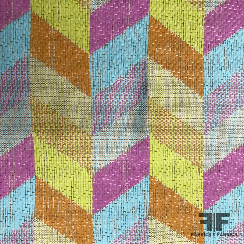French Novelty Herringbone Raffia & Cotton Blend - Multicolor