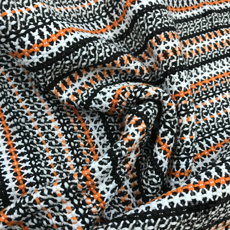 Italian Striped Woven Cotton - Black / Orange / White