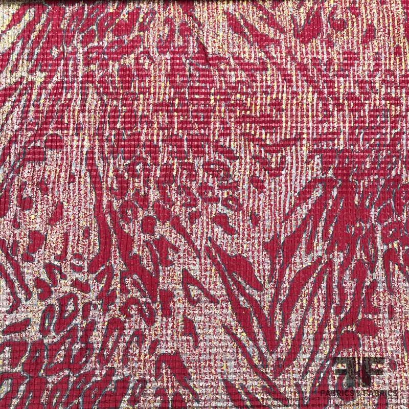 Pleated Abstract Animal Light-Weight Silk Brocade - Red