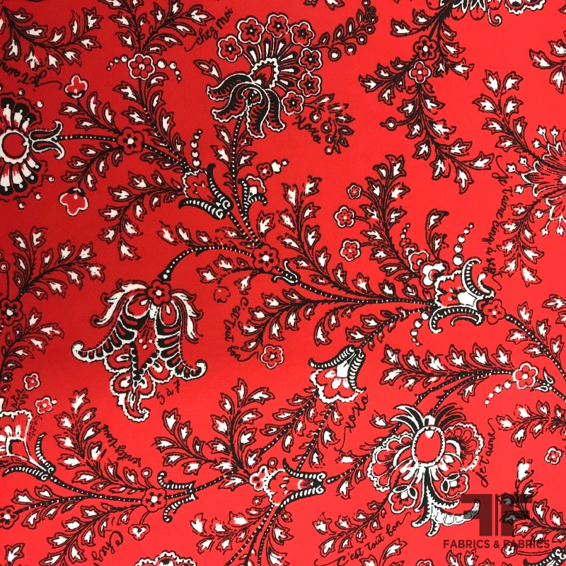 Paisley & Script Silk Printed Georgette - Red