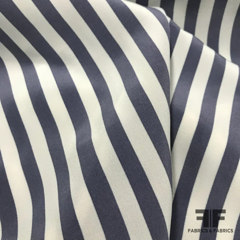 Striped Silk Printed Crepe de Chine - Navy/Grey