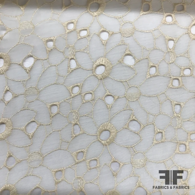 Eyelet Embroidered Cotton / Silk Blend - Ivory