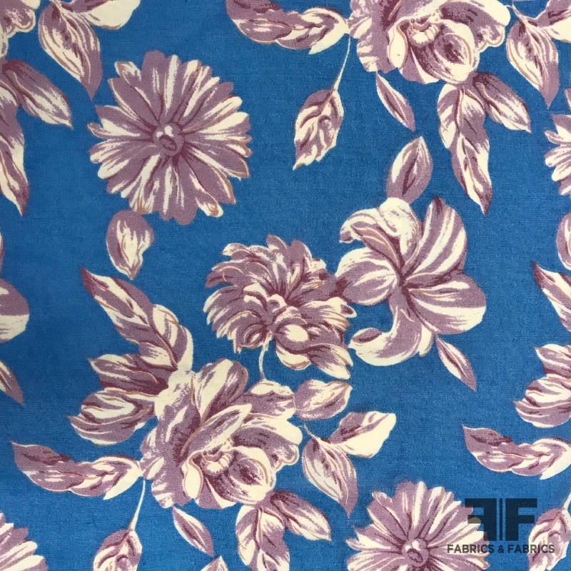 Floral Silk Printed Georgette - Blue/Purple/White