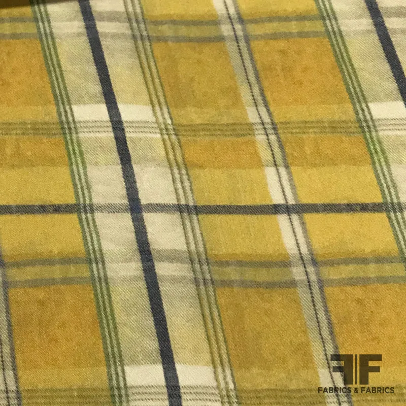 Plaid Printed Fine Silk Twill - Yellow/Green/Violet