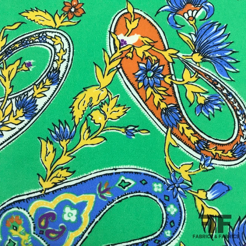 Paisley Printed Crepe de Chine - Green