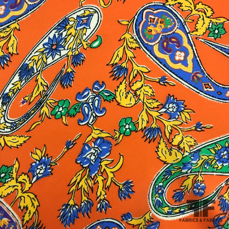 Paisley Printed Crepe de Chine - Orange