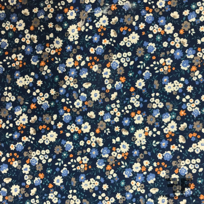 Japanese Floral Printed Cotton - Navy