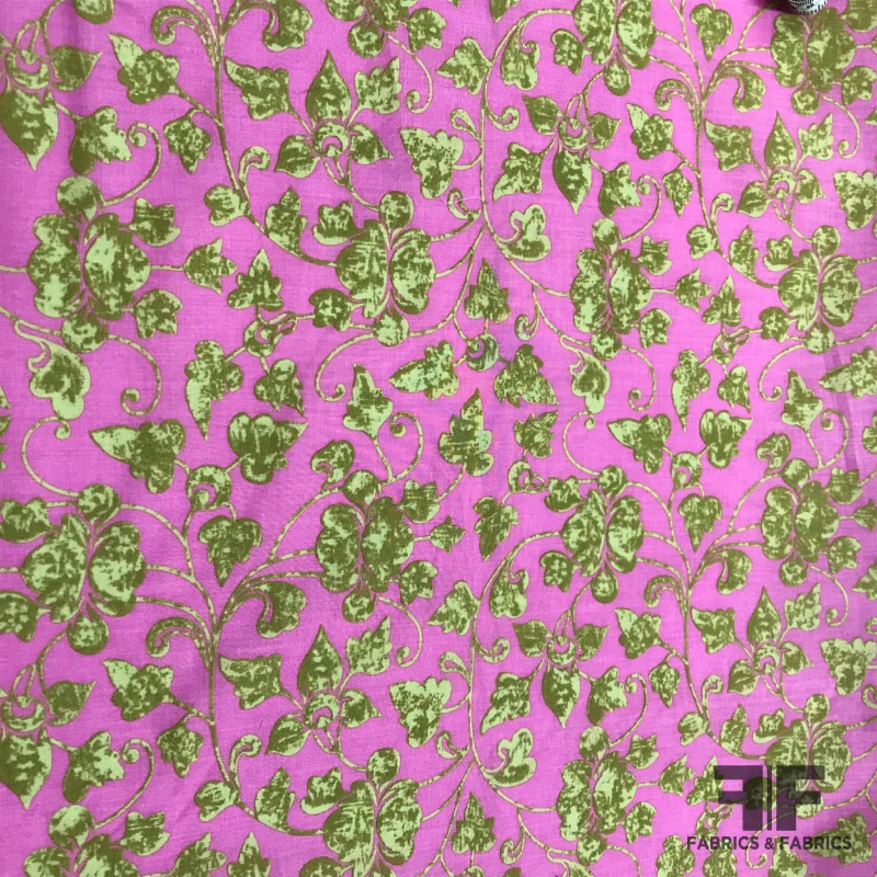 Floral Printed Cotton Voile - Hot Pink/ Green