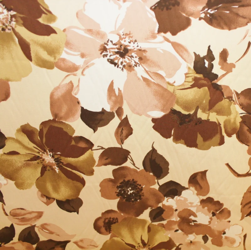 Floral Printed Stretch Fine Cotton Twill - Beige/Brown