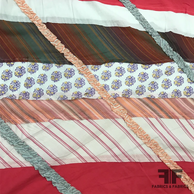 Striped Patchwork Embroidered Cotton - Multicolor