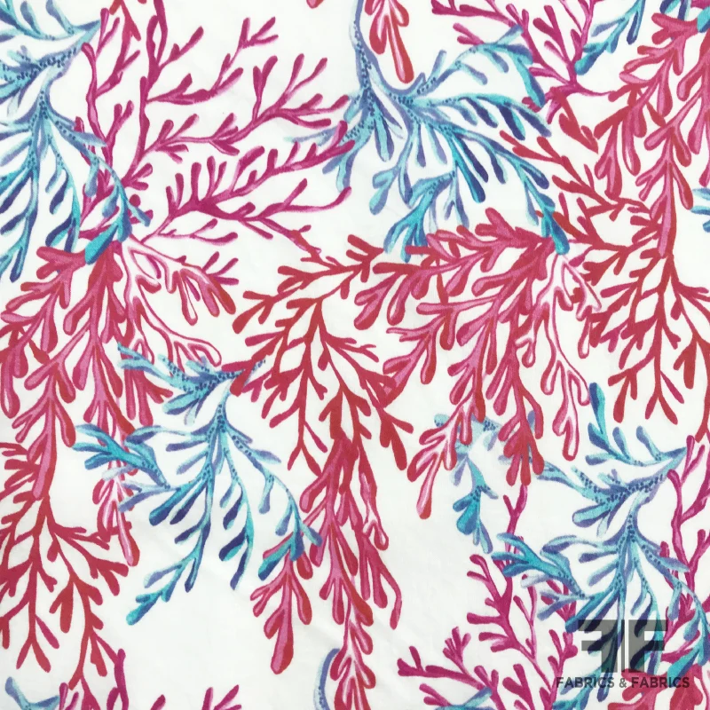 Flowers of the Sea Printed Cotton - Pink/Red/Blue