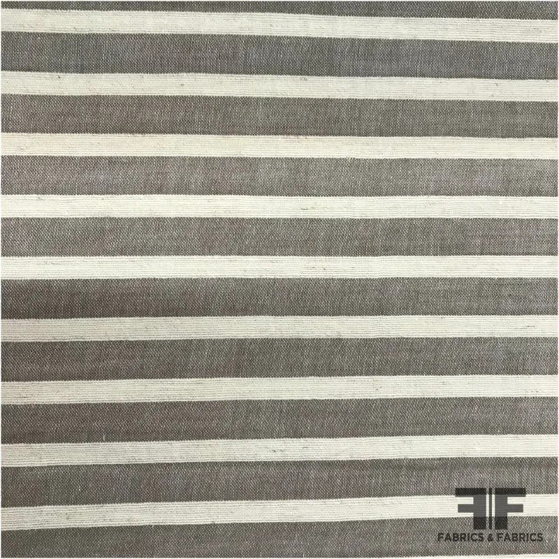 Striped Medium Weight Cotton-Linen Shirting - Grey / Cream